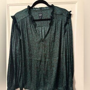 GAP Women's Emerald and Black Patterned Blouse